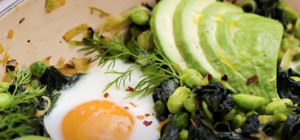 Adeena Sussman's Green Shakshuka with Crispy Latkes