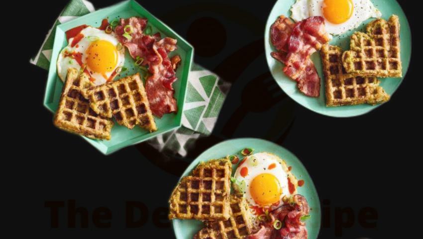 Broccoli & Cheese Veggie Tots Waffles With Bacon And Eggs