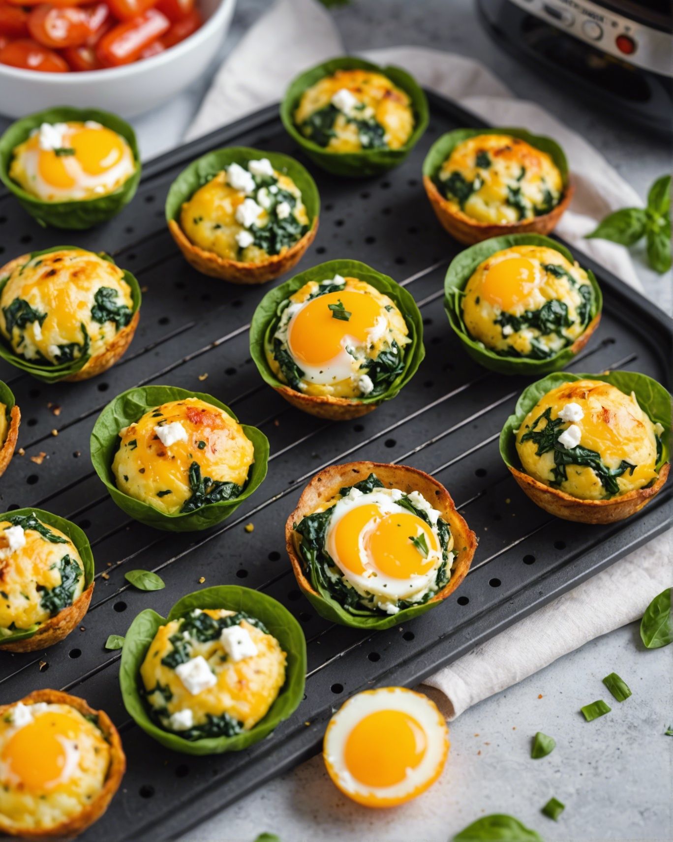 Air Fryer Spinach, Pepper, And Feta Egg Bites [with Ramekin Coating 