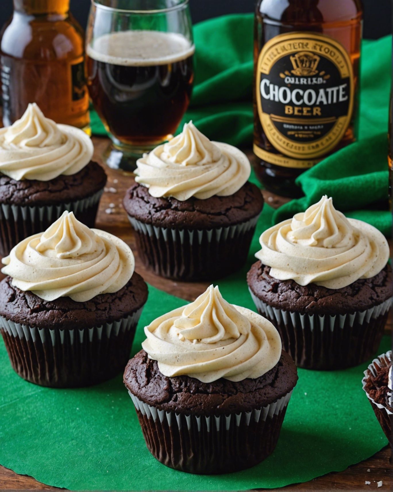 Chocolate Beer Cupcakes With Whiskey Filling And Irish Cream Icing 