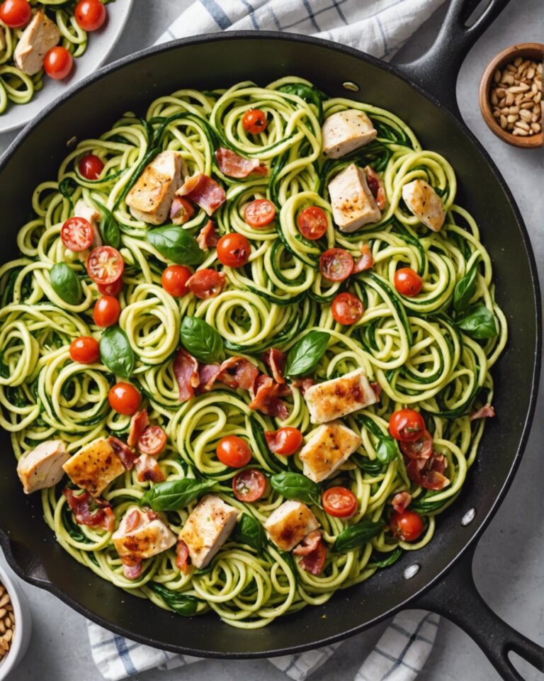 One-Pan Creamy Chicken And Bacon Zucchini Noodles With Savory Spice