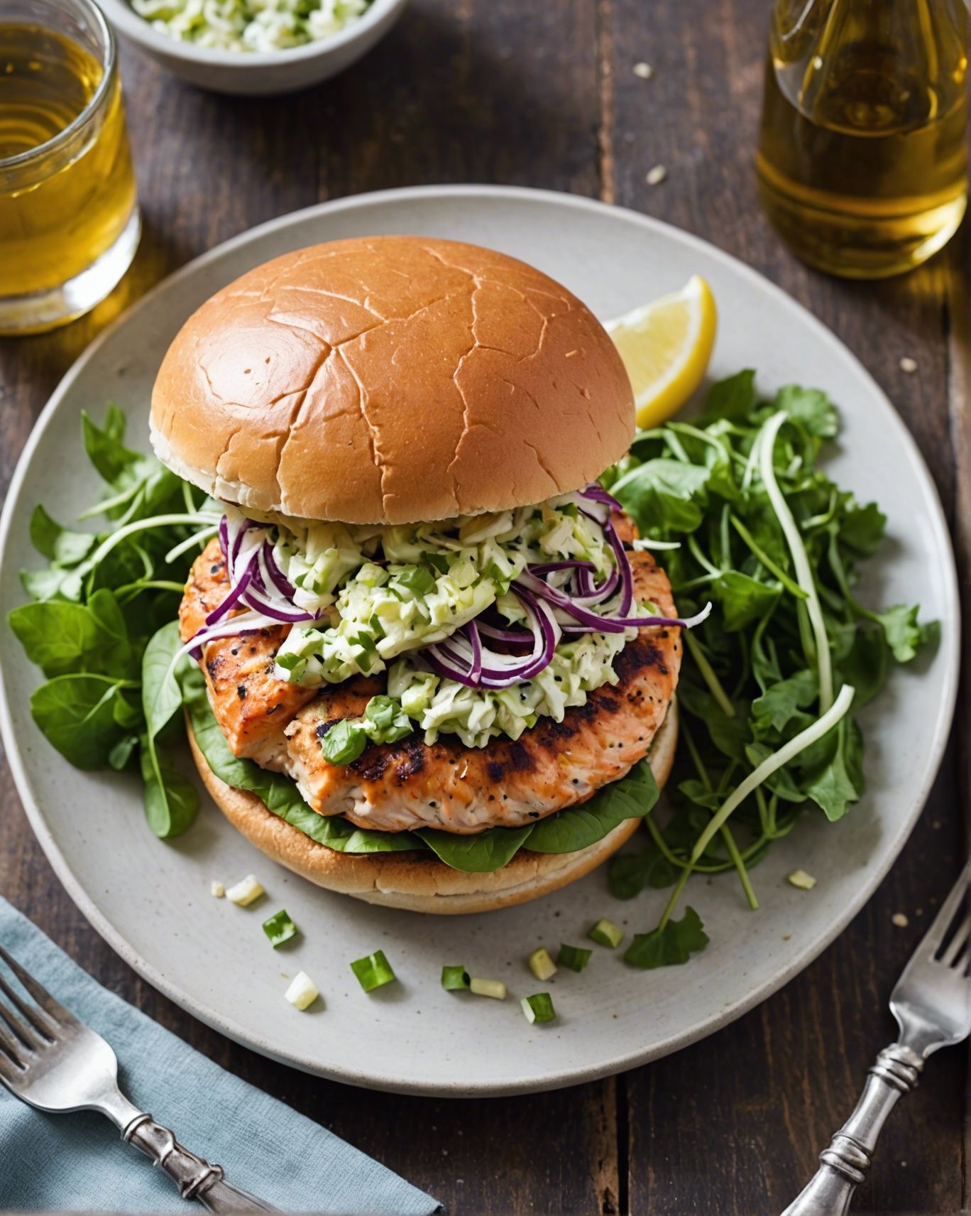Salmon Burgers With Slaw The Delish Recipe