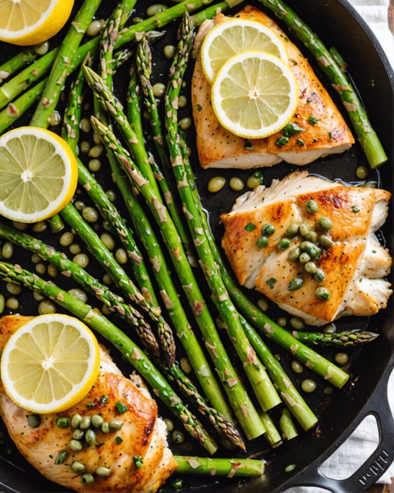 Skillet Chicken And Asparagus With Lemon Caper Sauce + Creamy Kick