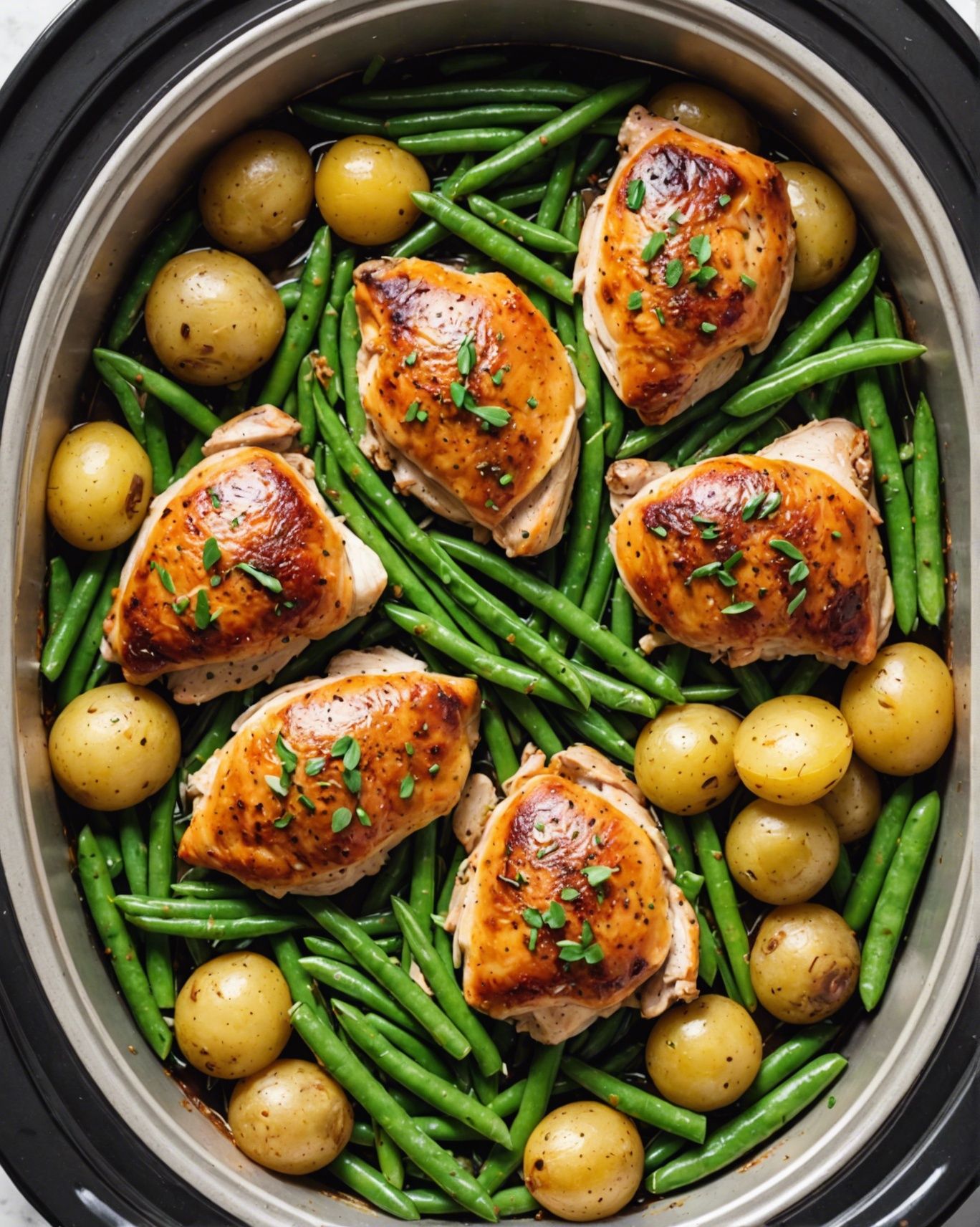 Slow Cooker Chicken Thighs, Green Beans, And Potatoes (Easy Foil) The