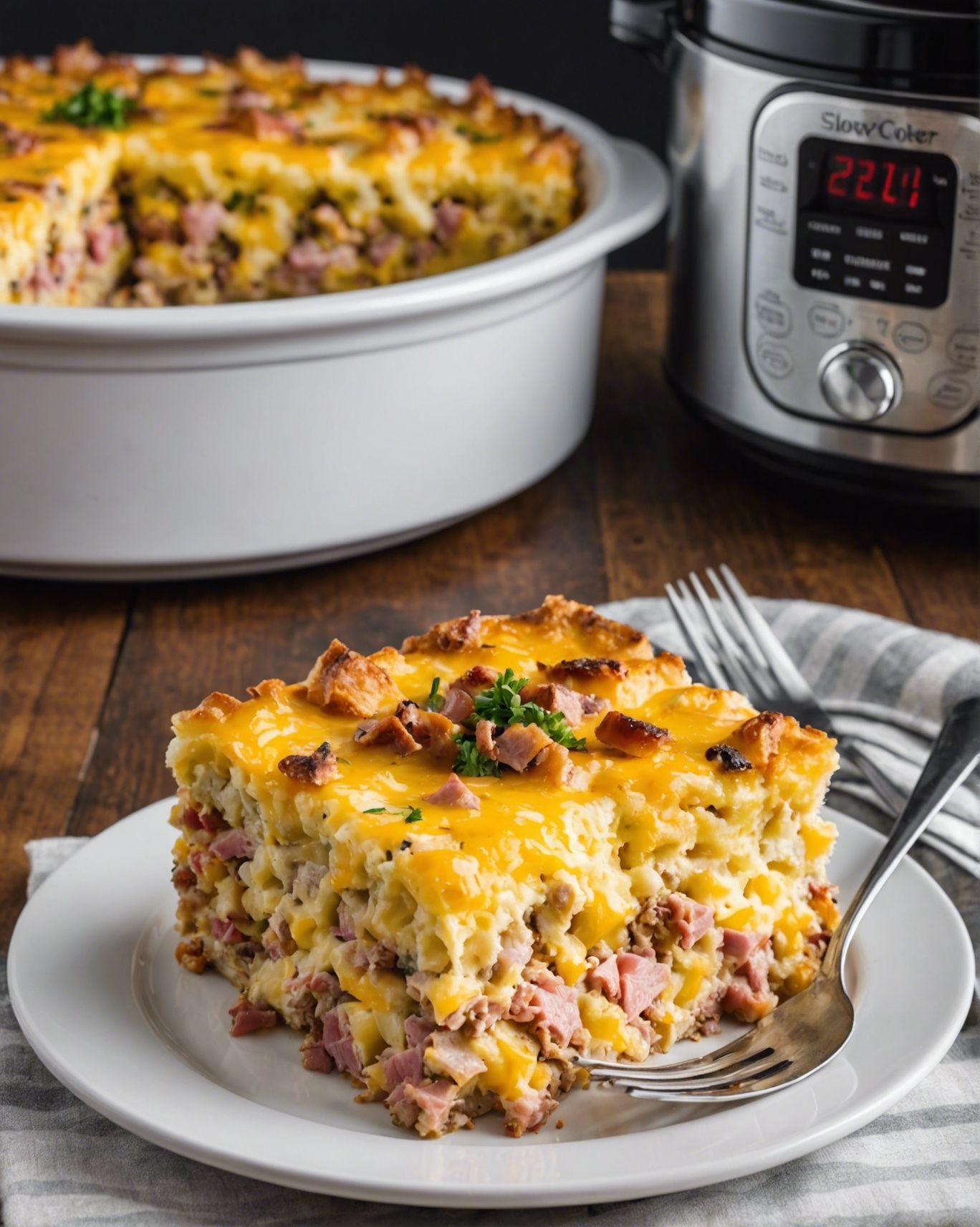 Slow Cooker Overnight Ham & Cheese Breakfast Casserole (With Almond Milk) The Delish Recipe