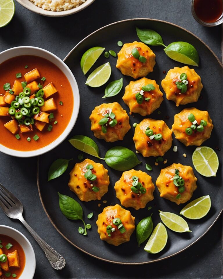 Sweet Potato Dumplings With Peach-Thai Chili Sauce (Dipping Included)