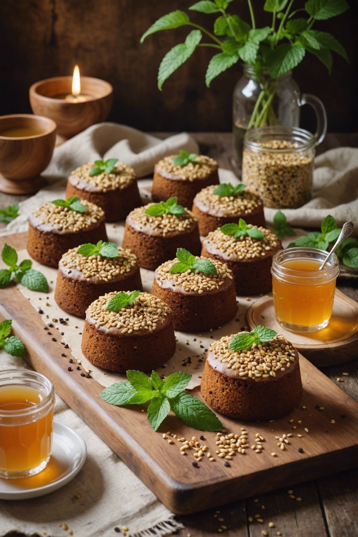 Ancient Honey Cakes Topped With Hemp Seeds