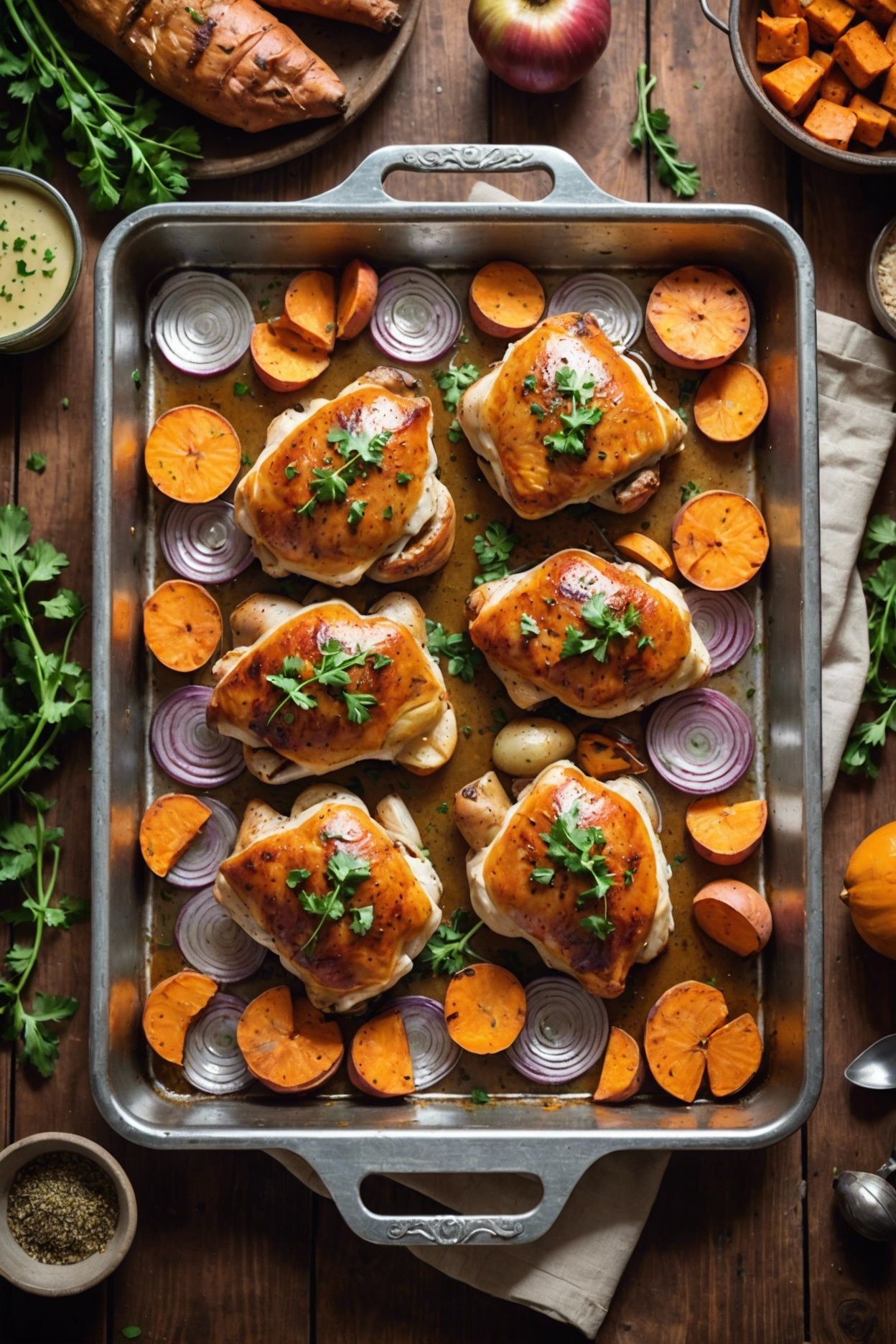 Apple Cider Chicken Thighs With Sweet Potatoes