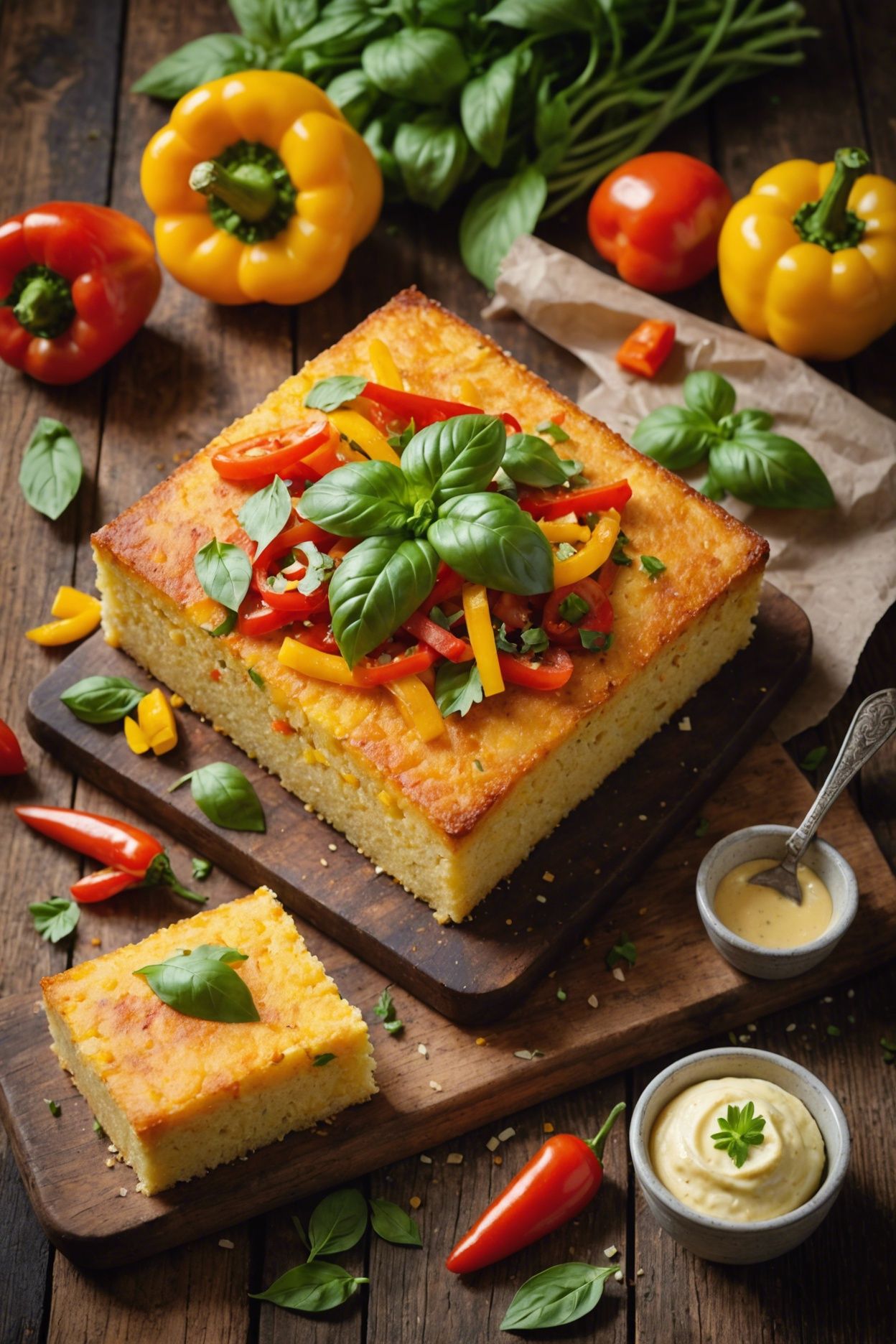 Basil Roasted Peppers And Monterey Jack Cornbread
