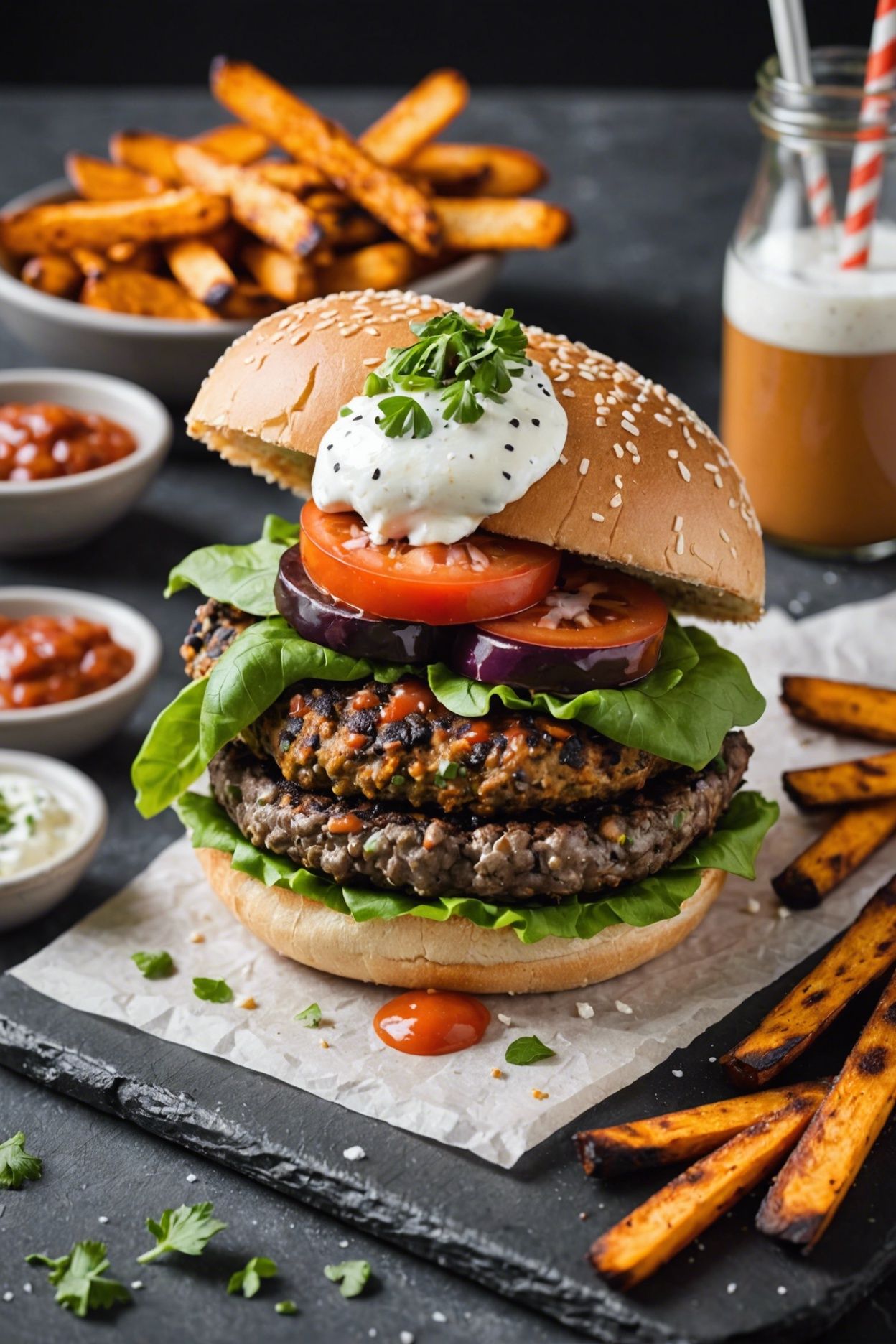 Black Bean Burgers With Sweet Potato Fries