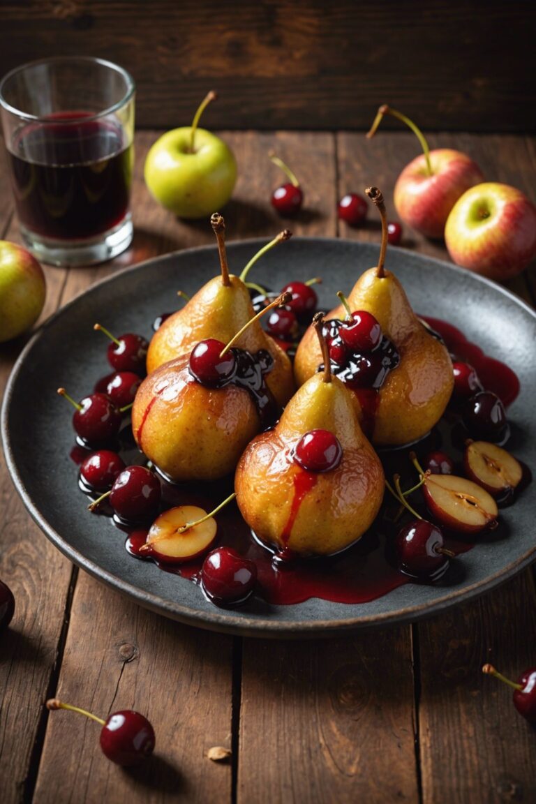 Charred Spiced Pears With Smoky Vanilla Cherry Sauce Smoky