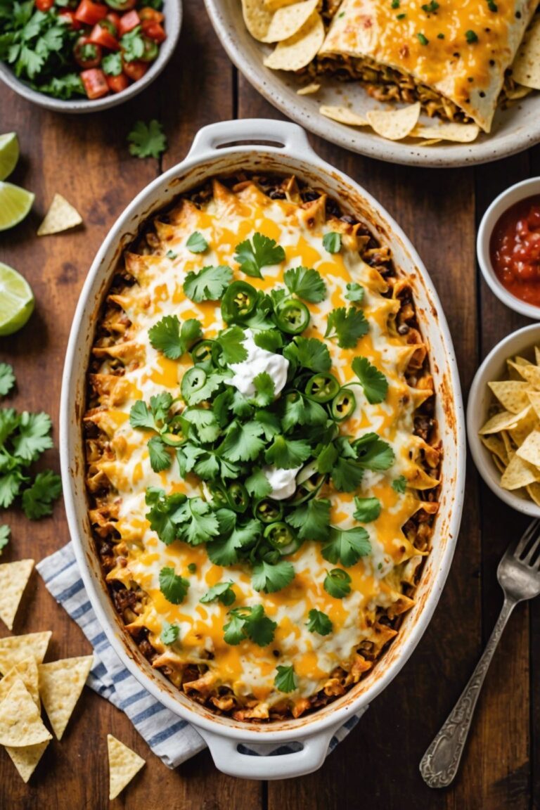 Cheesy Green Chile Chicken Enchilada Casserole