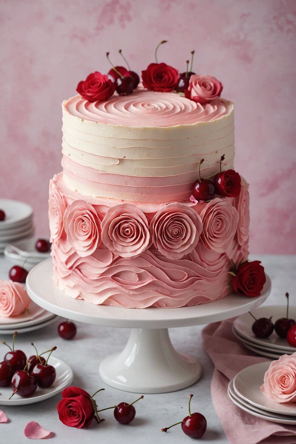 Cherry Ripple Rose Cake