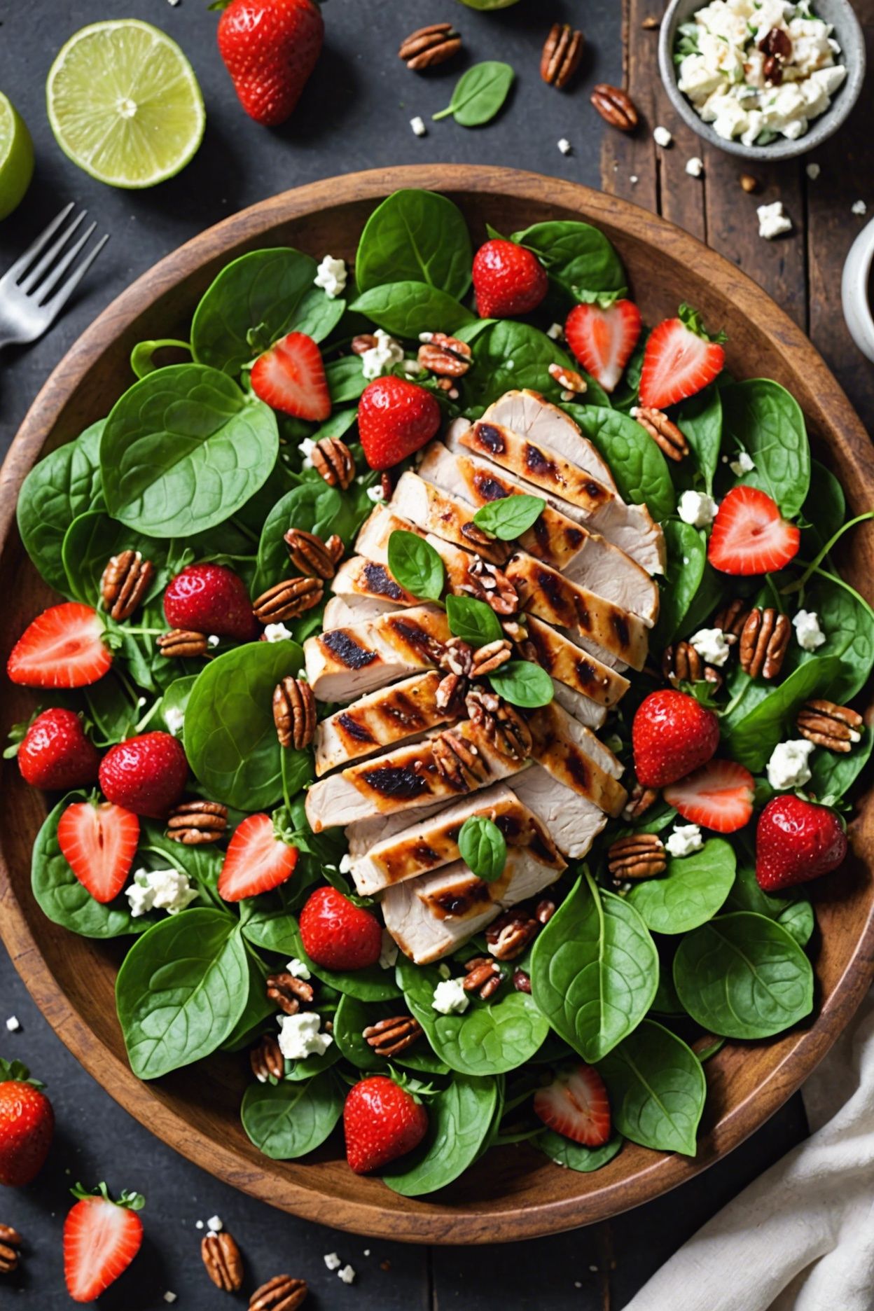 Chicken Strawberry Spinach Salad With Ginger Lime Dressing