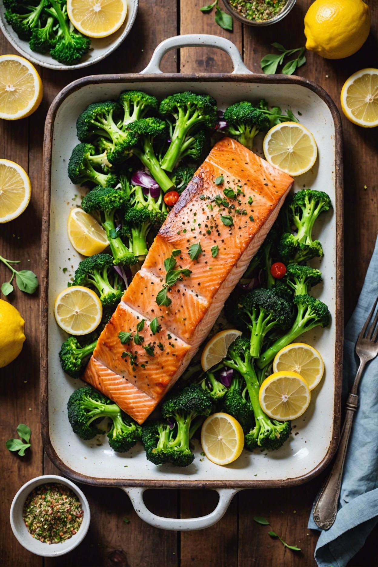 Easy Sheet Pan Roasted Greek Salmon And Broccoli With Lemon