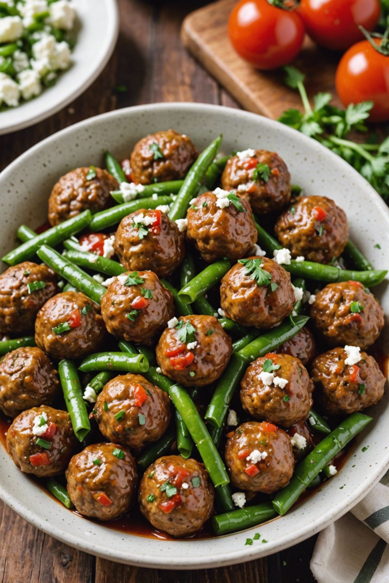 Greek Meatballs With Green Beans And Tomatoes Freezer Ready