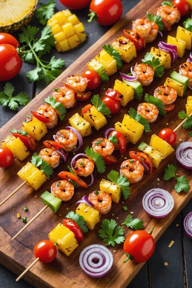 Honey Garlic Shrimp And Pineapple Skewers