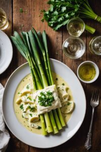 Leeks With Chardonnay And Creme Fraiche