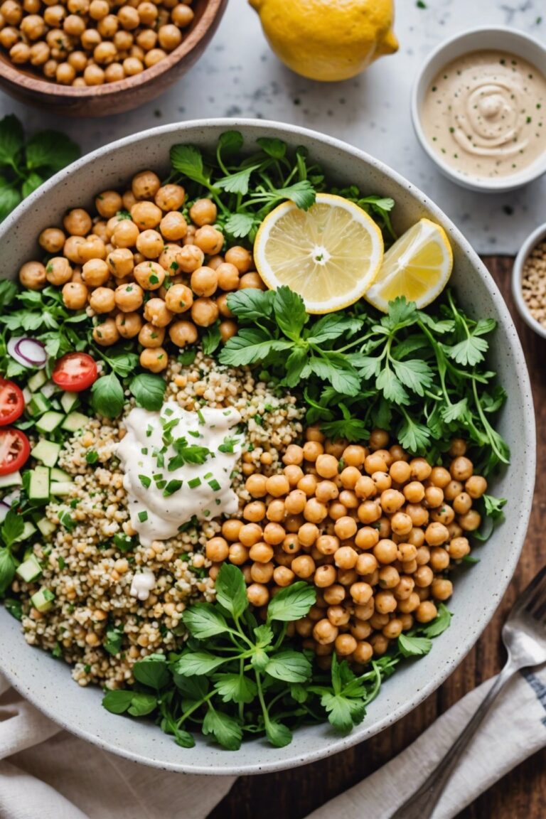 Lemon Tahini Quinoa With Raw Chickpeas