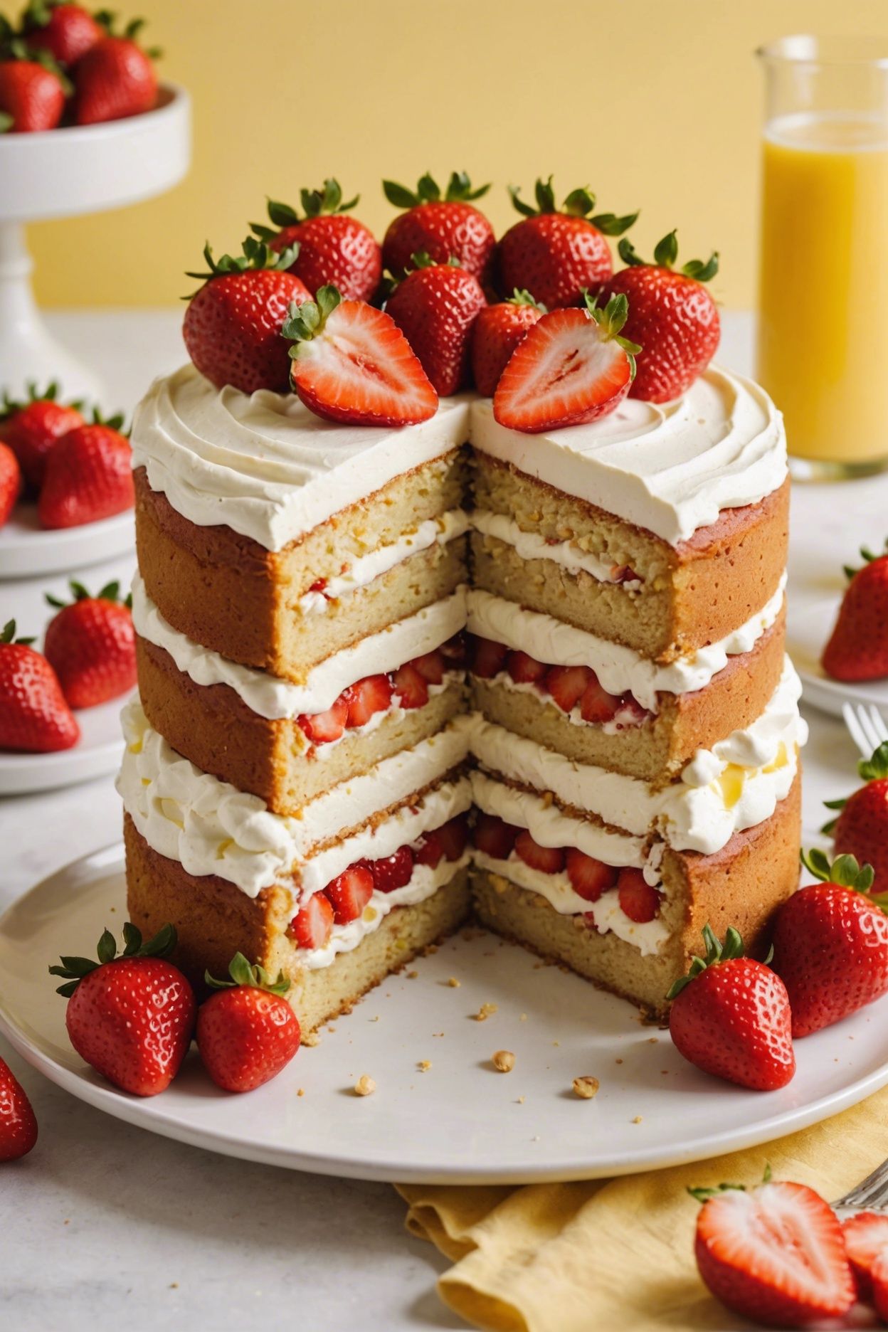 Lemony Cashew Cake With Fresh Strawberries