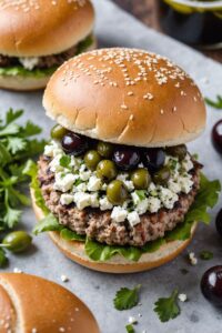 Mediterranean Ground Turkey Burgers With Olive And Feta Topping Refrigerated Topping