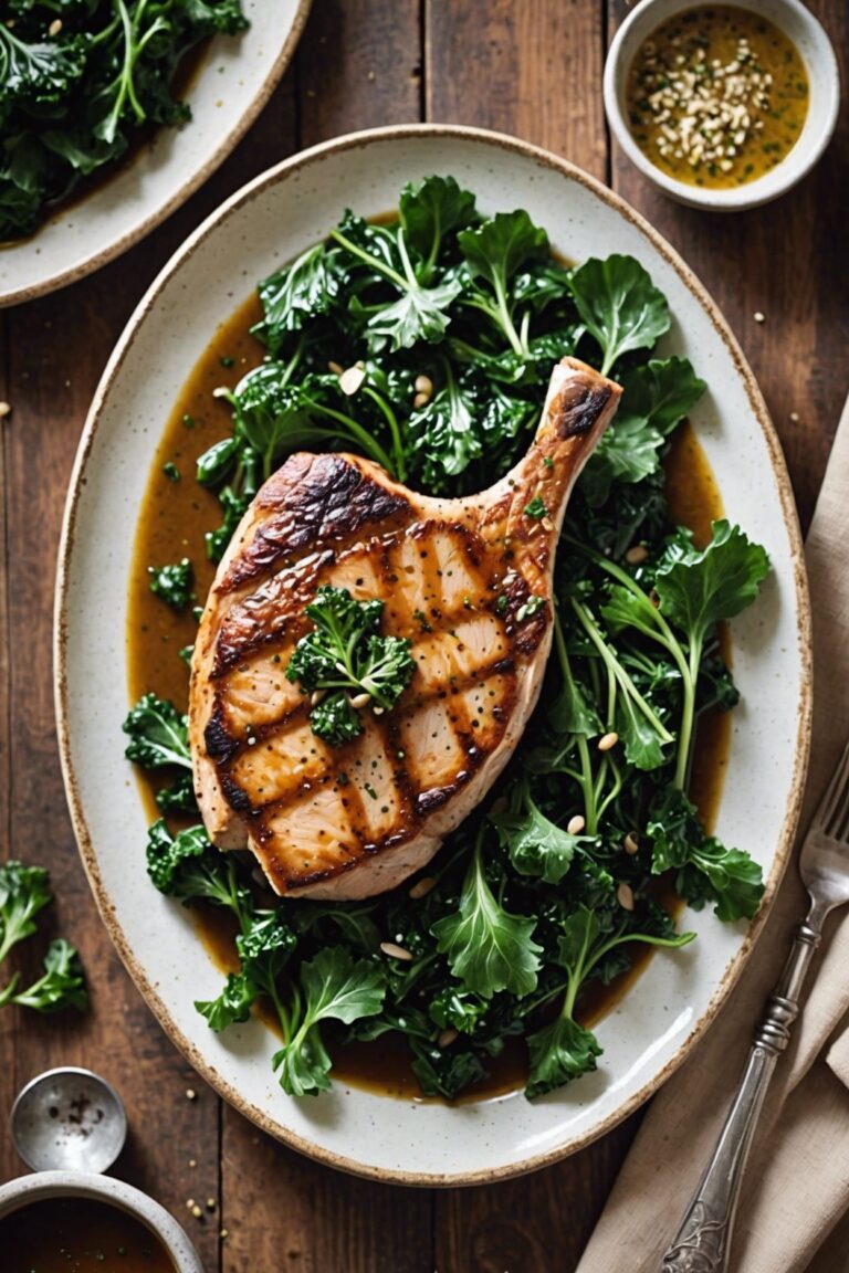 Pan Seared Pork Chops With Garlic And Greens