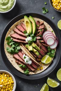 Ranch Rubbed Carne Asada Tacos With Avocado Crema Radish And Lime