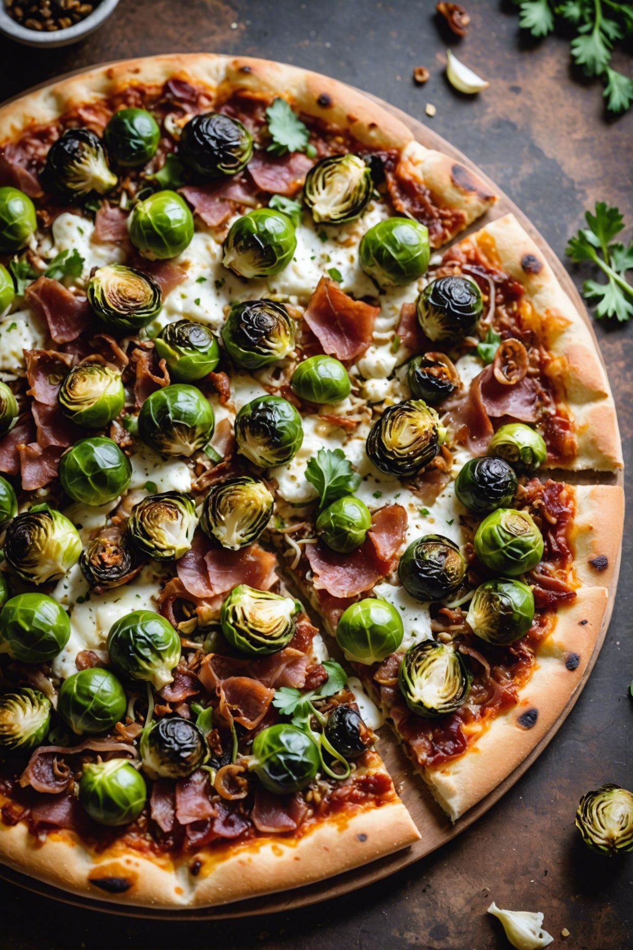 Roasted Brussels Sprouts Pizza With Prosciutto And Brown Sugar Balsamic Onions Prep Ahead