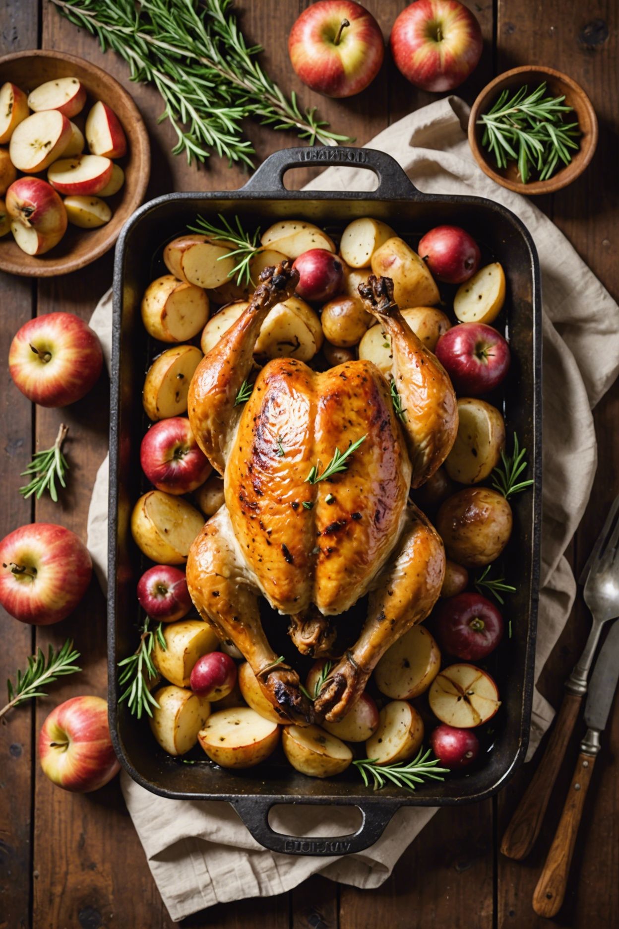 Rosemary Roasted Chicken With Apples And Potatoes