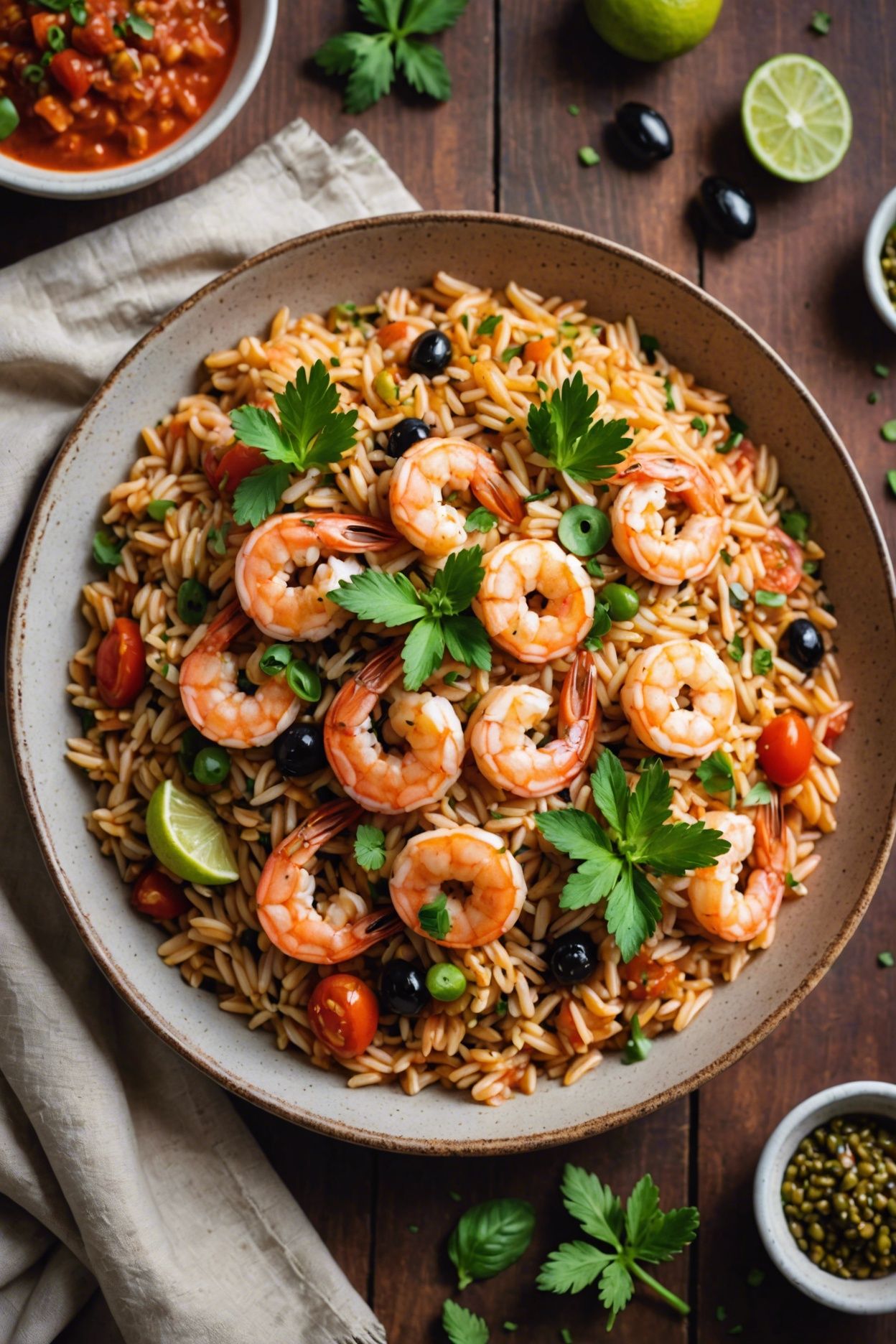 Shrimp With Olives Tomatoes And Orzo