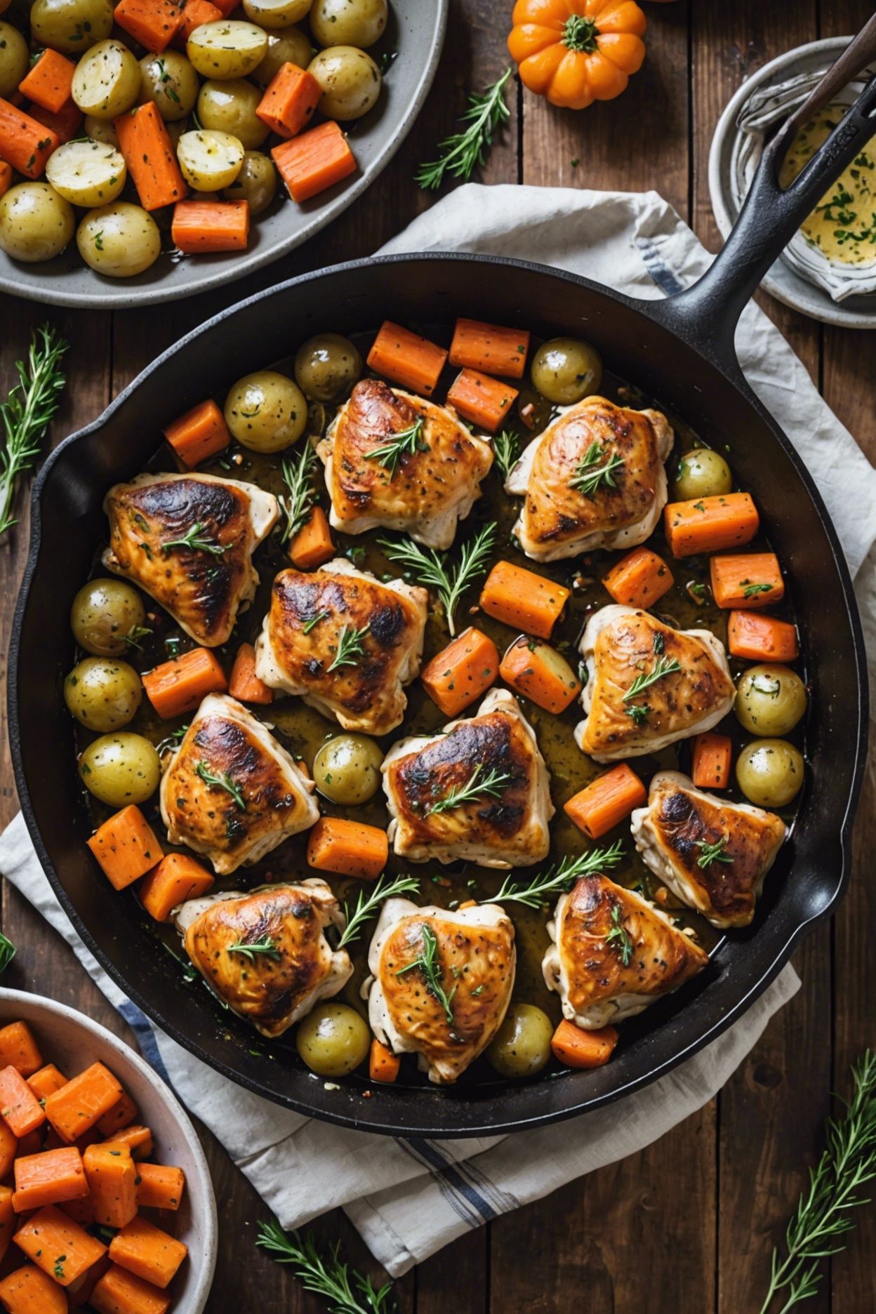 Skillet Chicken Thighs With Carrots And Potatoes