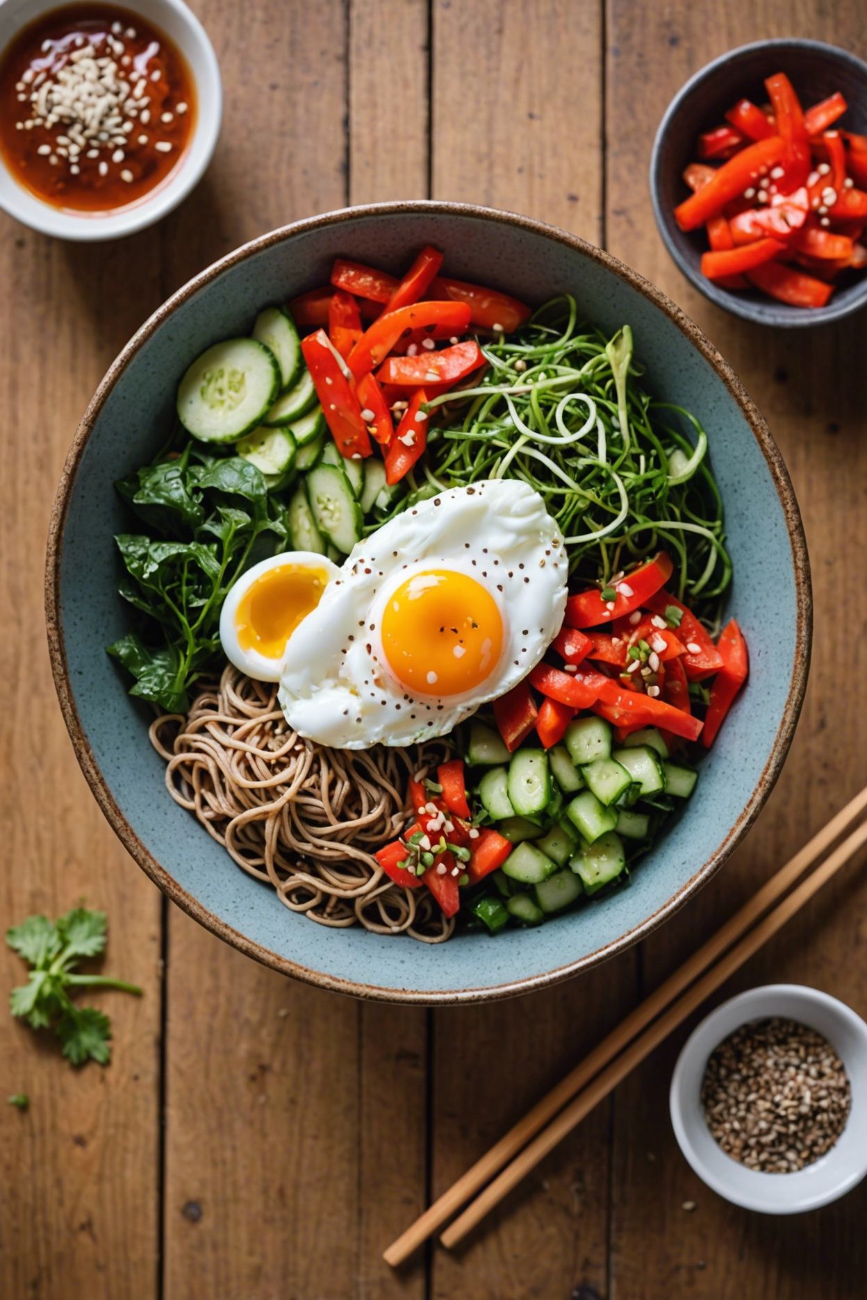 Soba Noodle Bowls With Spinach And Poached Eggs