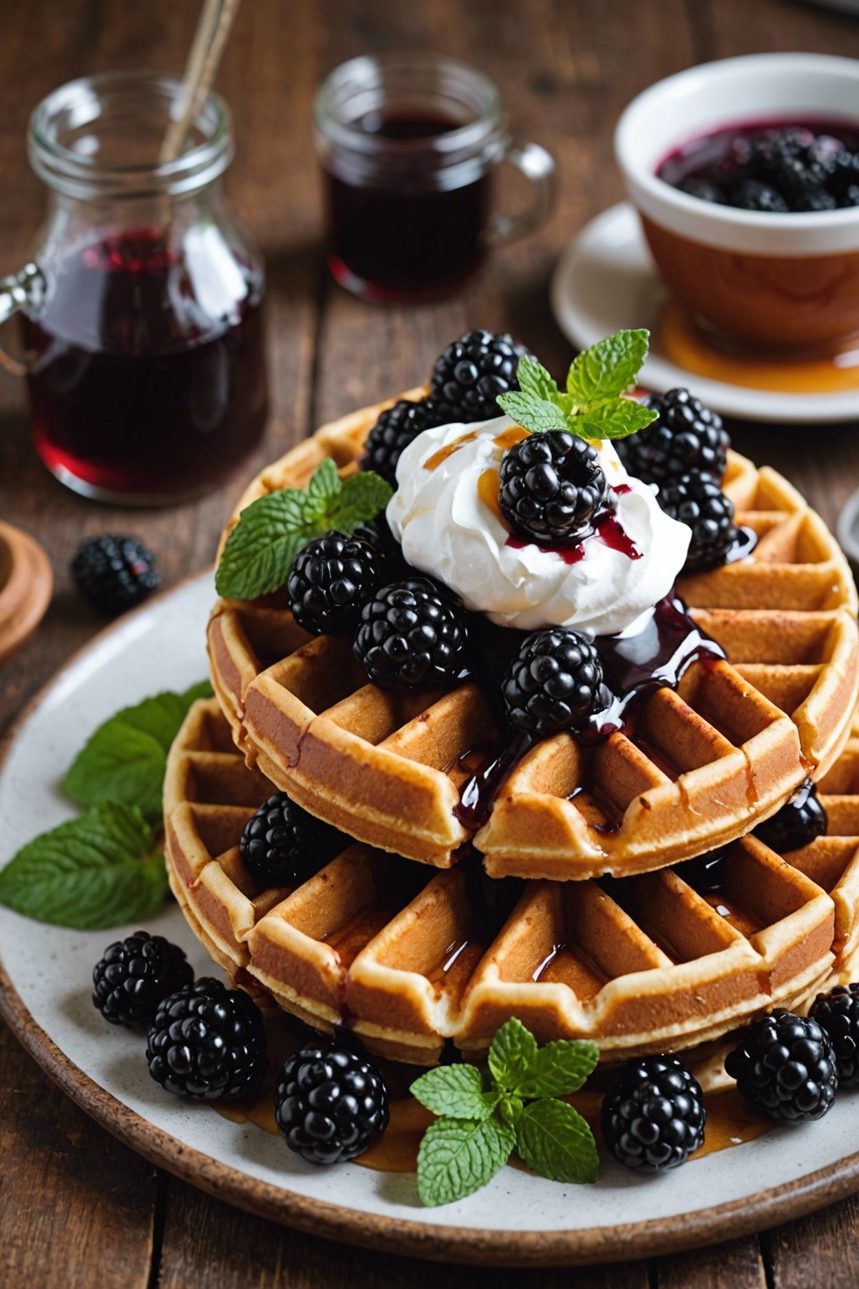 Spicy Gluten Free Chicken And Cheddar Waffles With Blackberry Maple Syrup With A Kick