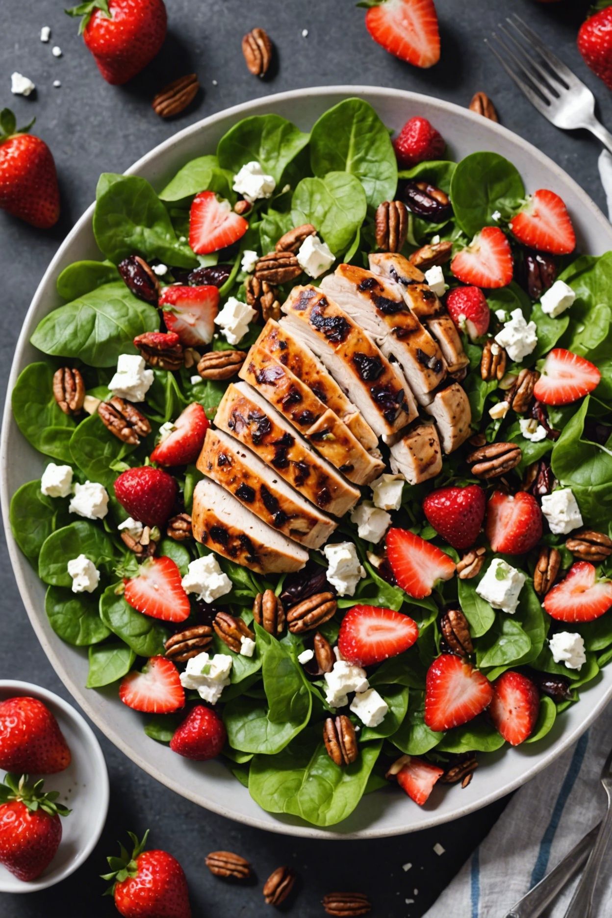 Strawberry Feta Chicken Salad With Roasted Strawberry Balsamic Dressing