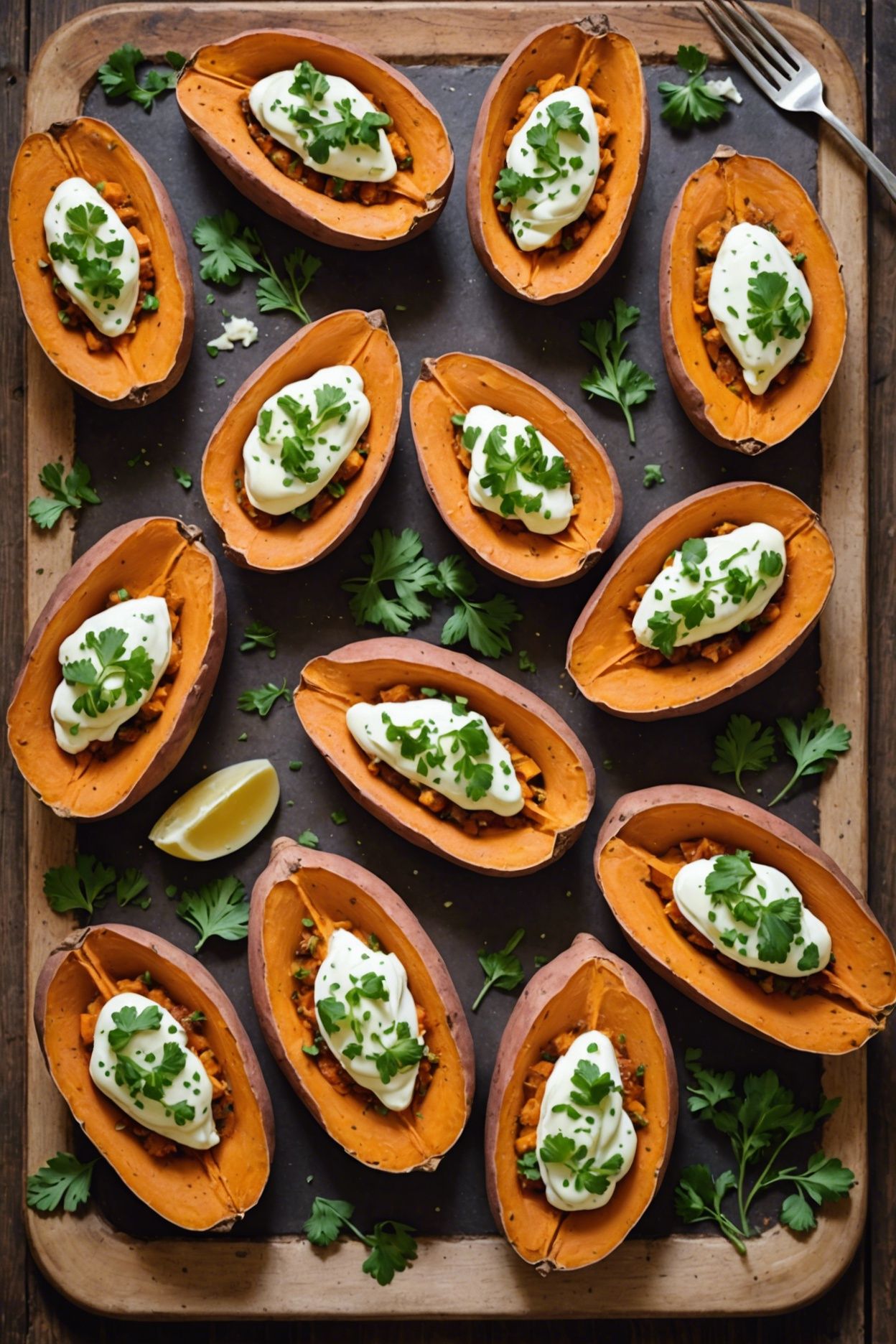 Sweet Potato Boats With Gooey Cheese