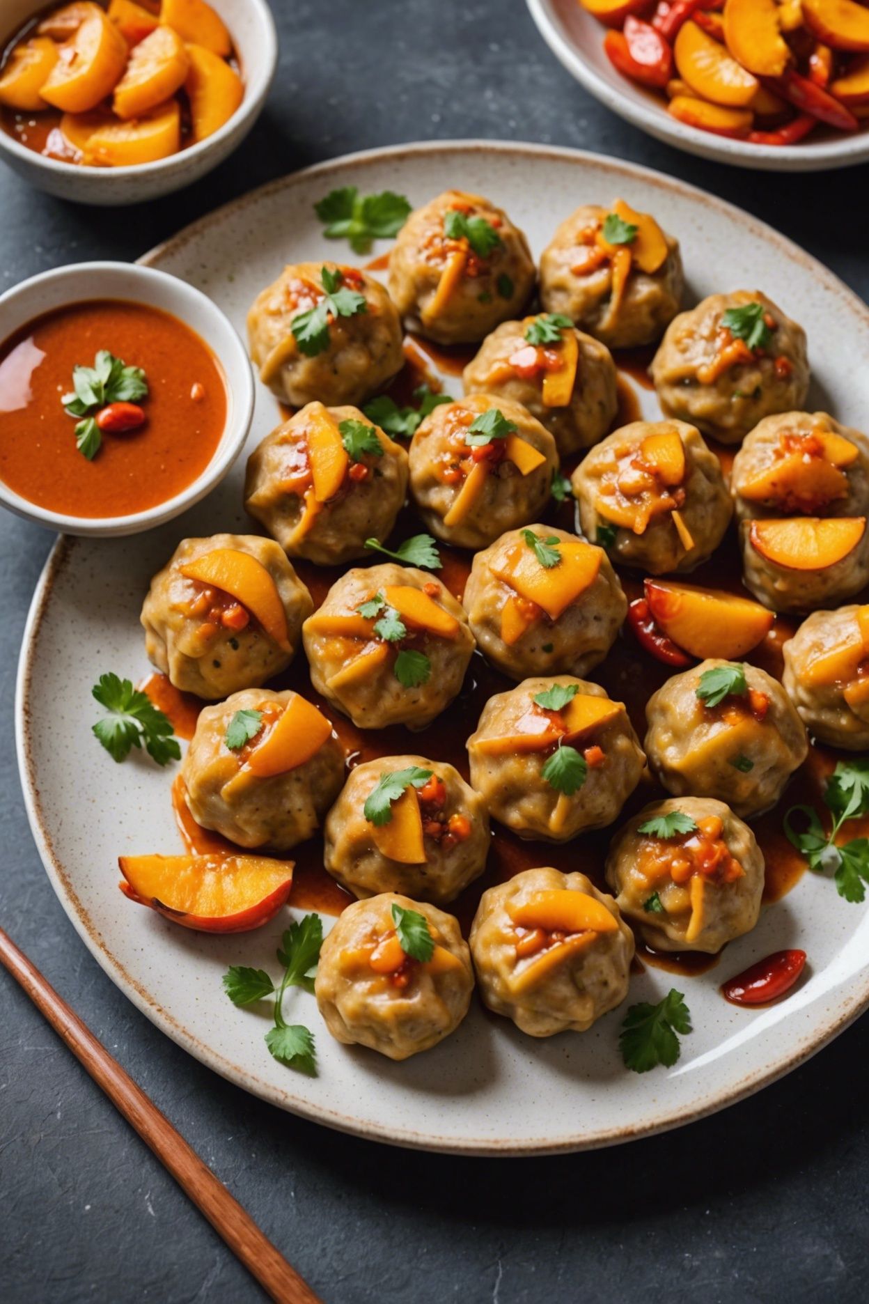 Sweet Potato Dumplings With Peach Thai Chili Sauce Dipping Included