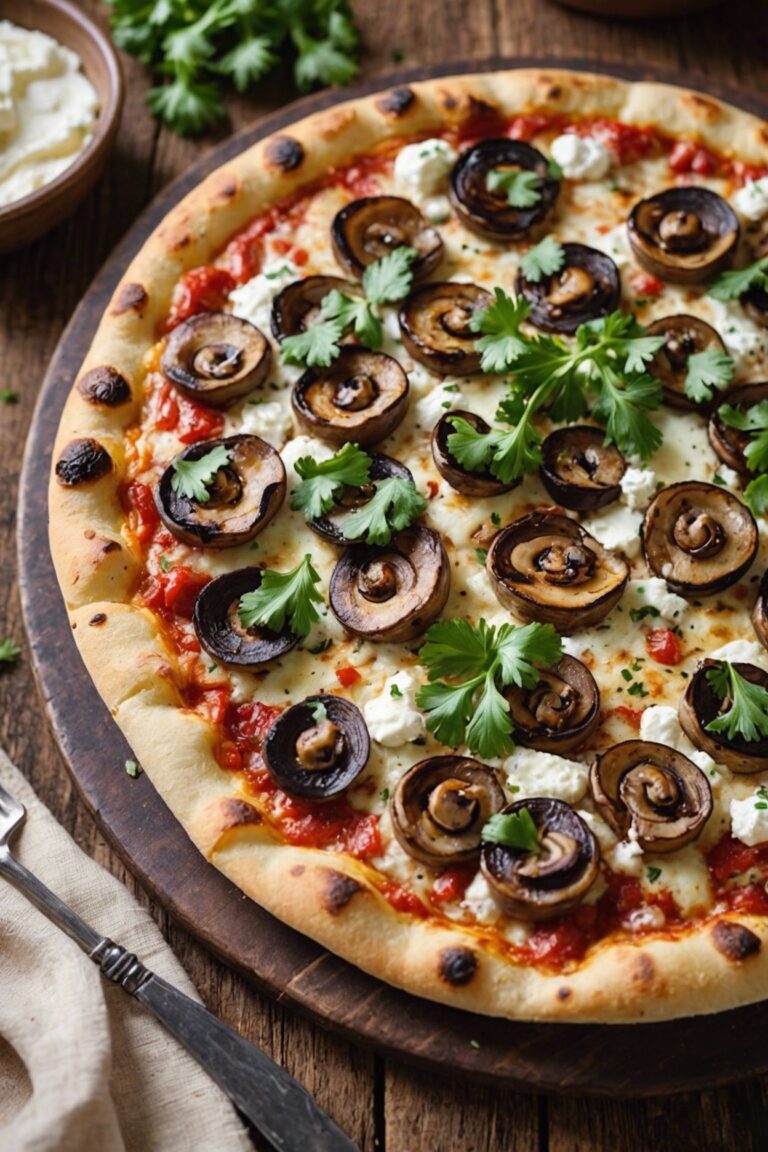 Tortilla Pizza With Onions Mushrooms And Ricotta