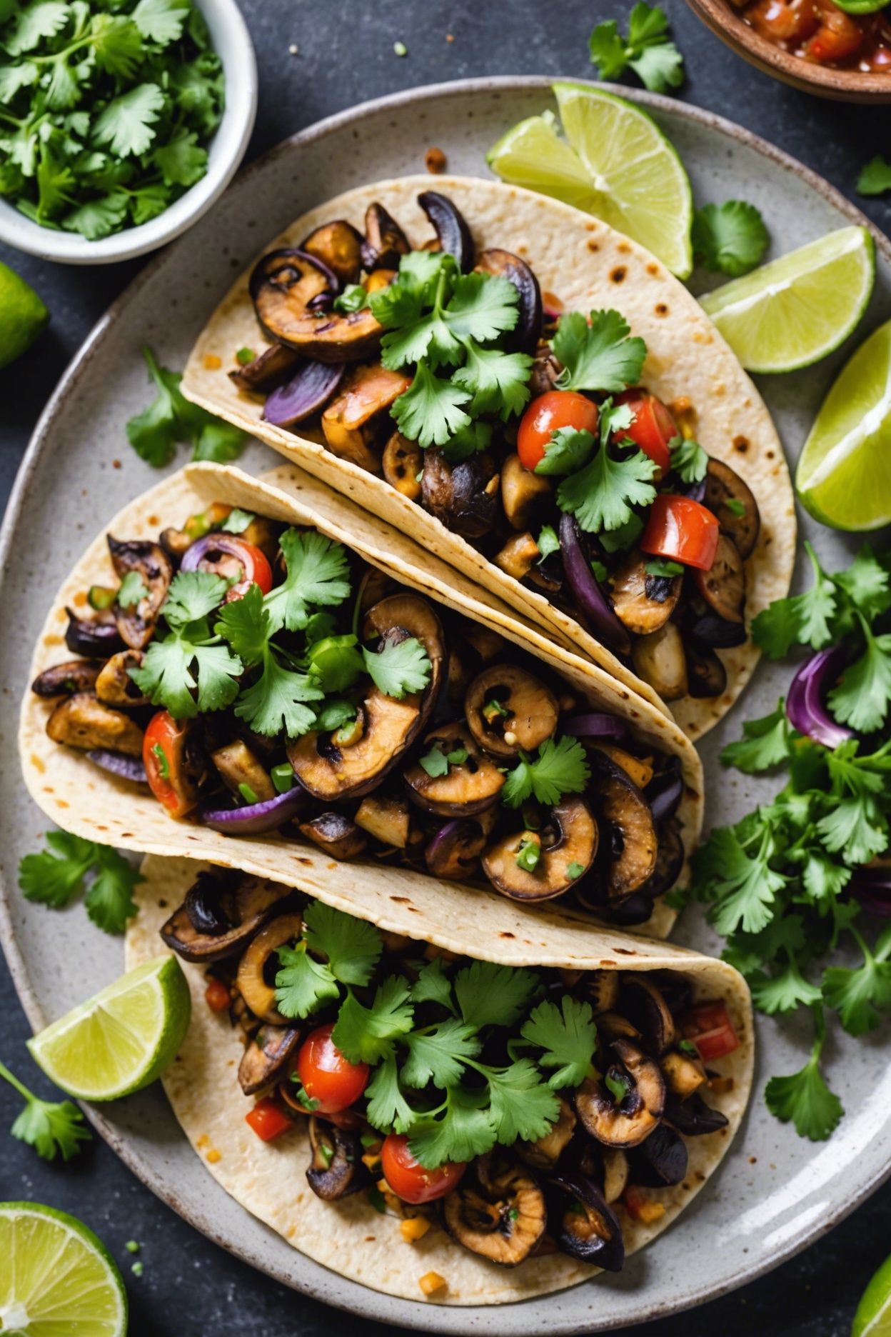 Vegan Tacos With Mushrooms And Tomatillos