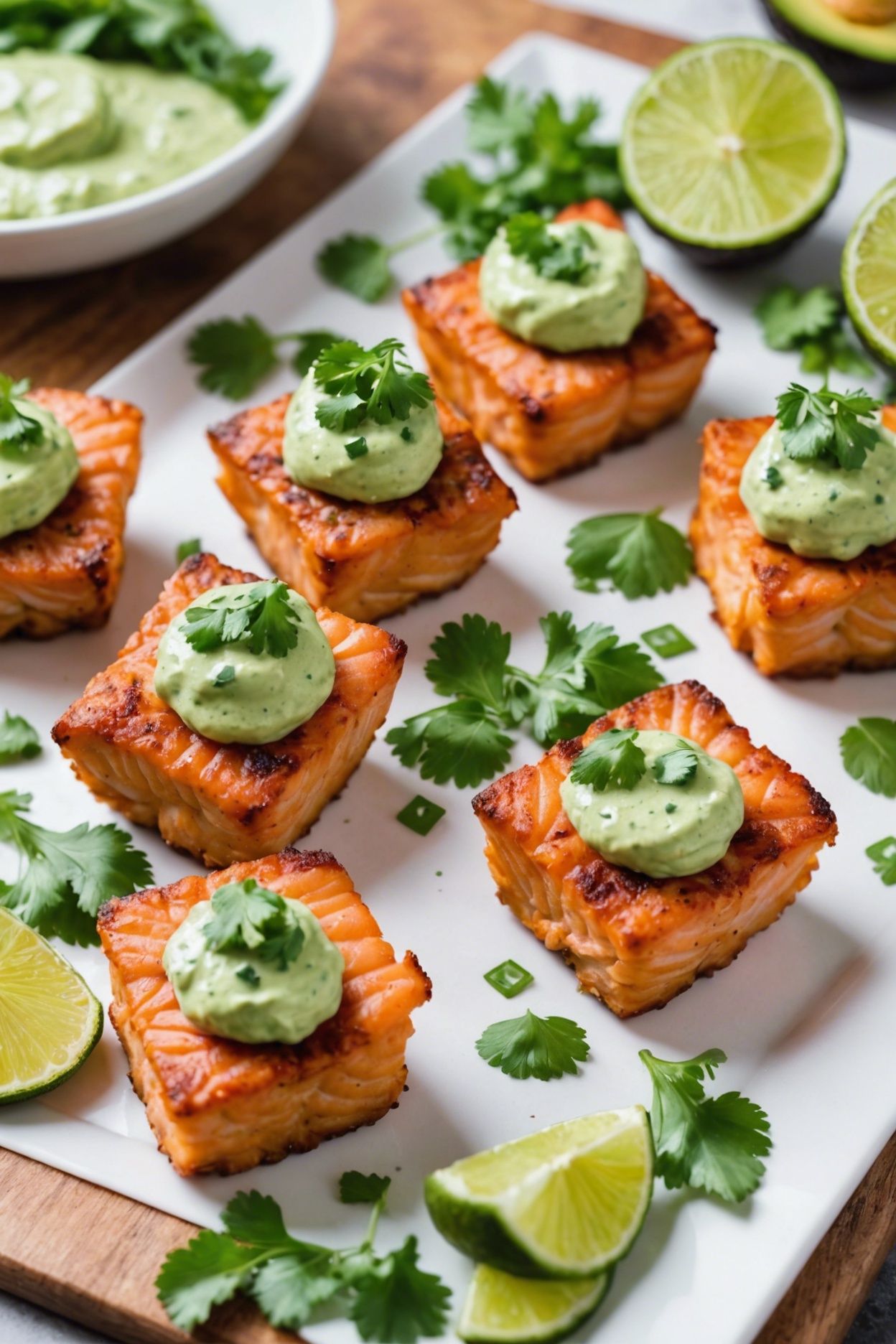 Air Fryer Spicy Salmon Bites With Avocado Lime Sauce Air Fried
