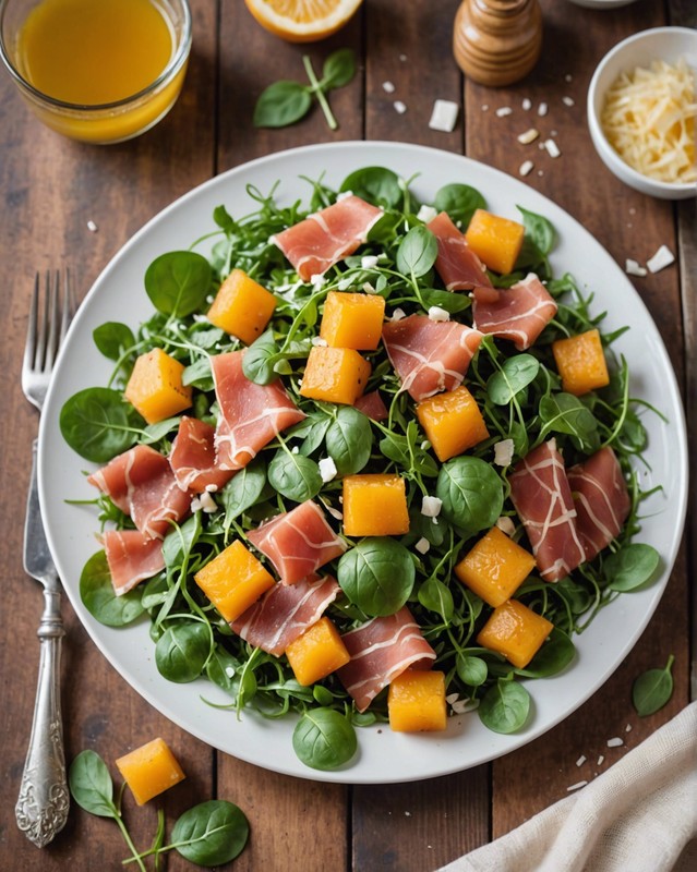 Cantaloupe and Prosciutto Salad with Arugula