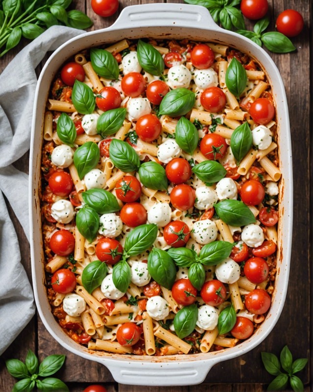 Caprese Chicken and Pasta Casserole