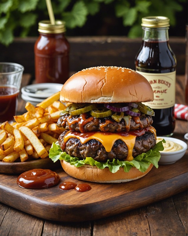 Classic Cheeseburgers with Caramelized Onions and BBQ Sauce