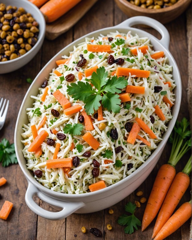 Creamy Coleslaw with Shredded Carrots and Raisins