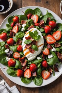 Crispy Prosciutto Strawberry And Burrata Salad With Maple Balsamic Vinaigrette