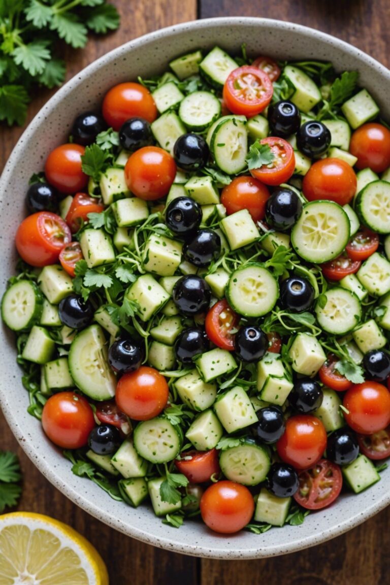 Cucumber Tomato Salad With Zucchini And Black Olives In Lemon Balsamic Vinaigrette Easy