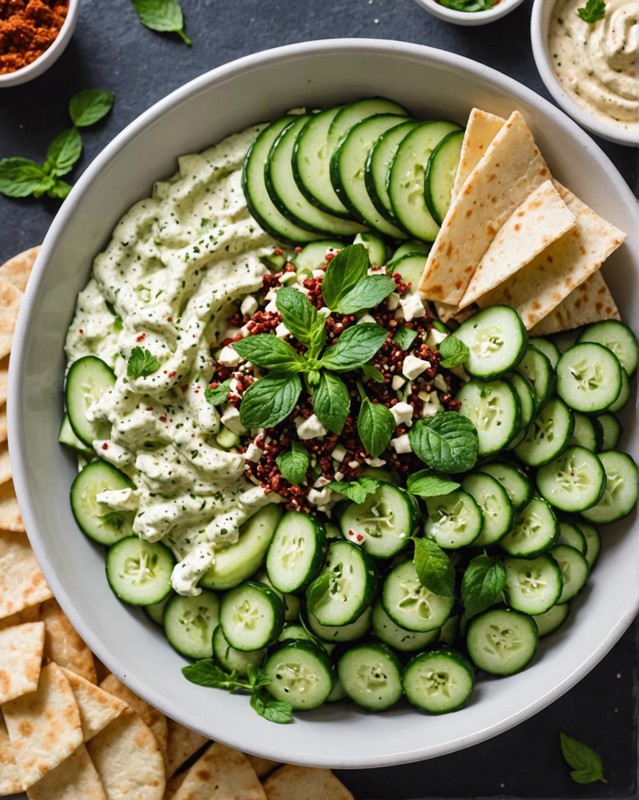 Cucumber and Hummus Salad with Mint and Sumac