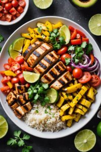 Fajita Chicken Rice Bowl With Burnt Lime