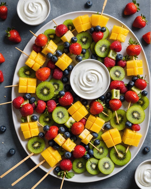 Fresh Fruit Kabobs with Yogurt Dip