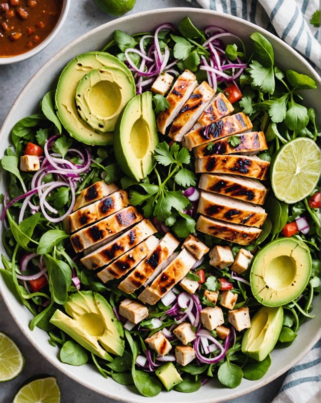 Grilled Chicken and Avocado Salad with Red Onion and Cilantro