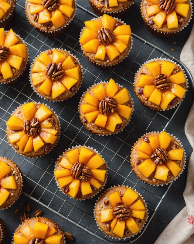 Mango Peach Upside Down Cupcakes